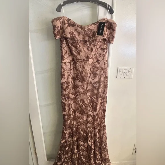 open lace back dress Nicole Bakti N1014 Silver Grey One Shoulder Dress Small / Grey